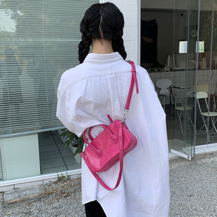 肥肥自制包包女2023韩国ins时尚，质感玫红色手提单肩斜挎包潮