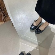 韩版小单鞋2023秋季三角字母标蝴蝶结圆头浅口平底芭蕾舞鞋女