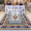 客厅地毯伊拉姆图案浅蓝宝石蓝，为主色系手工，真丝欧式别墅地毯