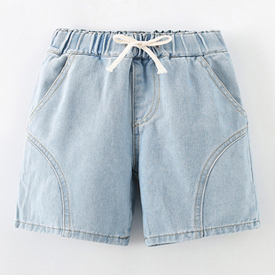 男童牛仔裤夏装浅色五分裤，2023儿童装柔软中小童，薄款休闲裤子