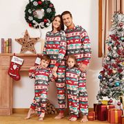 圣诞节家庭装动漫连体家居服欧美风，春秋印花麋鹿亲子装全家装睡衣