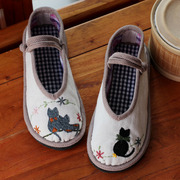 欢喜手创手工布鞋三只小猫女士，布鞋女布鞋，软底北京布鞋亚麻布鞋