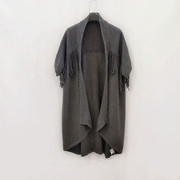 羊毛针织外套春秋季设计感流苏蝙蝠袖中袖针织衫，开衫毛衣女(毛衣女)