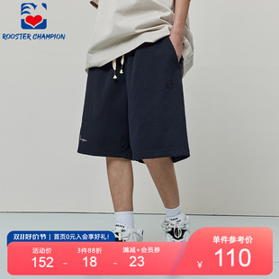 公鸡冠军短裤男夏季黑色华夫格美式纯棉运动纯色休闲廓形五分裤潮
