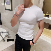 短袖男t恤圆领韩版修身男士半袖紧身体恤衫白黑色打底衫夏季纯棉