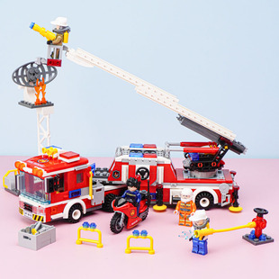 杰星消防总局拼装积木玩具城市，消防车救护益智动脑儿童男女孩礼物