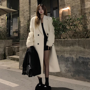 长款白色呢子大衣女毛呢外套2023秋冬季韩系小个子高级感今年流行
