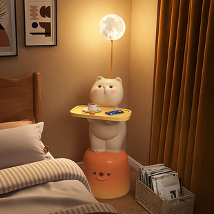 可爱猫落地灯一体儿童房，卧室床头柜置物客厅，沙发旁边的高级感台灯