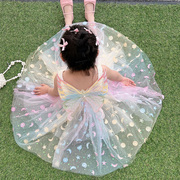 女童连衣裙夏款儿童夏装2024吊带洋气夏季甜美粉色彩虹公主裙