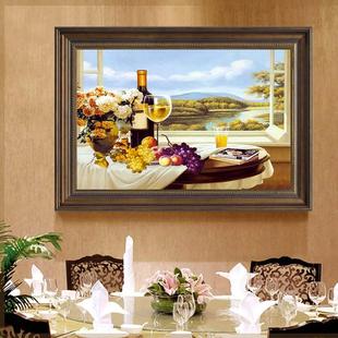 饭厅墙面挂画美式餐厅装饰画酒杯单幅高档壁画复古欧式风油画水果