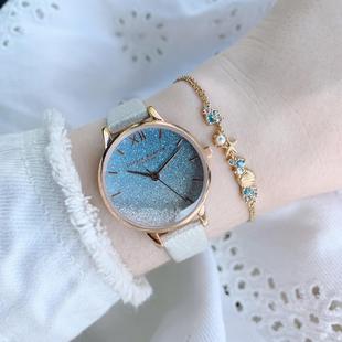 生日礼物oliviaburton品牌手表，女士蓝满天星，水钻显白百搭休闲