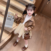 女童春装裙子套装，2024赫本风洋气时髦女宝宝，皮衣连衣裙套装