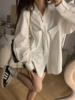 荒荒家白色大口袋宽松衬衫外套，2023韩版纯色慵懒风衬衣女春