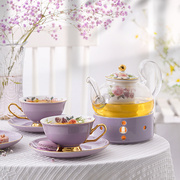 日式高档下午茶陶瓷玻璃花茶具套装客厅水果茶壶带过滤蜡烛加热