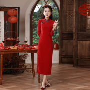 新中式秋冬雪尼尔新娘结婚红色礼服敬酒服日常高级感改良旗袍