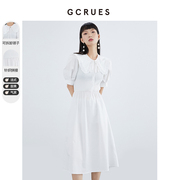 gcrues法式初恋白色连衣裙夏季收腰显瘦裙子女娃娃领中长款
