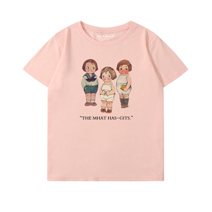 GESIMAO 三个小女孩 原创插画印花短袖T恤百搭纯棉男女学生上衣夏