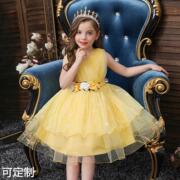 儿童礼服公主裙女童走秀演出服黄色碎花连衣裙超仙无袖公主裙