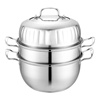 不锈钢多用汤蒸锅(汤蒸锅，)三层复底蒸锅钢柄木柄家用豪华加高加厚汤锅