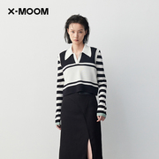 商场同款X--MOOM2023秋季条纹撞色假两件衬衫领针织衫女