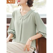 2025新款妈妈洋气雪纺上衣服中年女装长袖T恤中老年夏装短袖衬衫
