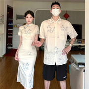 新中式情侣装夏季小众设计感短袖女改良旗袍连衣裙法式一裙一衣潮