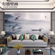 新中式电视背景墙壁纸壁画意境山水，墙纸客厅卧室，茶室壁布无缝墙布