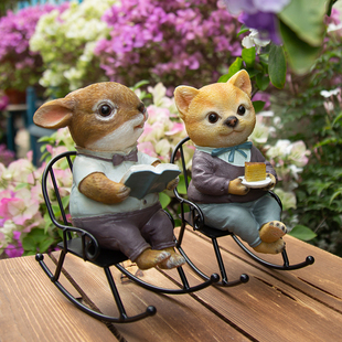 可爱创意桌面看书摇椅兔子摆件，花园阳台庭院，造景盆栽装饰品送礼物