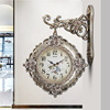 欧式静音客厅挂钟家用双面钟表静音个性挂表时尚复古时钟美式装饰