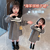 韩国儿童棉布格子连衣裙，2024春夏款女童海军，领娃娃衫连衣裙公主裙