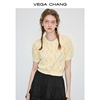 vegachang镂空针织衫，女2024年夏季设计感菱格短袖针织开衫