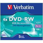 威宝（Verbatim）DVD-RW 光盘/刻录盘 4速4.7GB 单片盒装5片 可重复擦写空白光盘 可擦写DVD刻录盘
