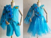 幼儿男童女童环保走秀演出服装手工亲子装创意环保时装秀塑料袋服