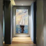 2023纯手绘油画简约玄关装饰画竖版客厅入户走廊尽头挂画一帆风顺