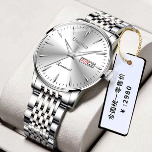 瑞士全自动机械表男士手表，韩版简约防水夜光双日历时尚男表