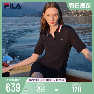 fila斐乐女子短袖连衣裙，夏季休闲运动翻领polo裙