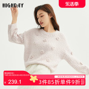 highday轩日2023毛衣女冬季圆领针织毛衫甜美立体花朵上衣ins