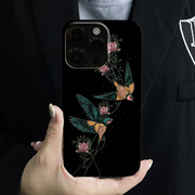 新中式国风燕子小众设计适用iPhone15plus手机壳全包磨砂苹果14promax硬壳复古简约风黑色高级感创意小米华为