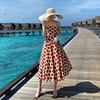 吊带沙滩裙女夏红色(夏红色)长裙，法式复古波点裙海边度假连衣裙三亚海滩裙