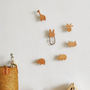 日式榉木动物可爱挂钩粘贴实木，卡通北欧ins儿童房挂饰门把手衣挂