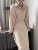 韩国chic春季法式气质翻领单排扣系带收腰显瘦衬衫式连衣裙长裙女