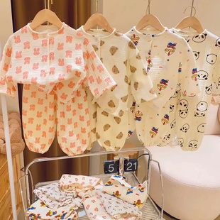 韩韩良品卡通印花宽松版开衫家居服女童睡衣，套装2023两件套