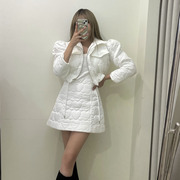 韩国东大门冬季羽绒棉服套装时尚收腰短外套+吊带背心连衣裙2件套
