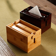 竹制中式纸巾盒方形 实木客厅茶室抽纸盒 餐巾纸收纳简约创意环保