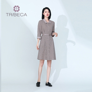 tribeca翠贝卡商场同款春夏，单排扣翻领七分袖连衣裙