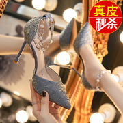 品牌鞋法式凉鞋女2024年夏季韩版细跟网红气质女神范高跟单鞋