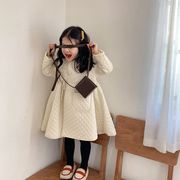 韩国童装清货女童连衣裙秋冬季儿童洋气夹棉菱格长裙棉裙小女