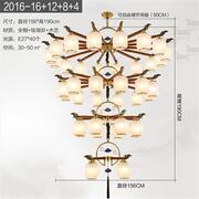 新中式全铜大吊灯别墅客厅灯，复式楼吊灯现代简约餐厅珐琅彩实木灯