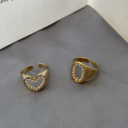法式复古镂空爱心珍珠开口戒指 网红小众设计感食指戒女潮指环