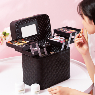 韩版化妆包大容量女便携2021超火品，收纳盒高级感手提箱子立体